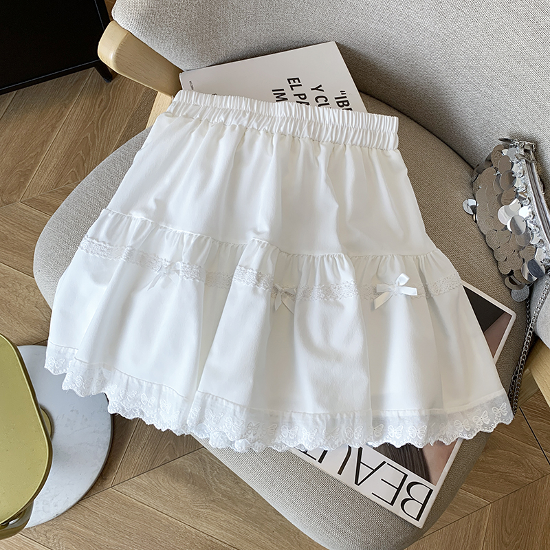 春夏季女學生韓版日系軟妹可愛高腰荷葉邊蛋糕蕾絲短裙百褶半身裙
