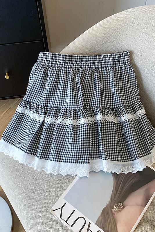 春夏季女學生韓版日系軟妹可愛高腰荷葉邊蛋糕蕾絲短裙百褶半身裙