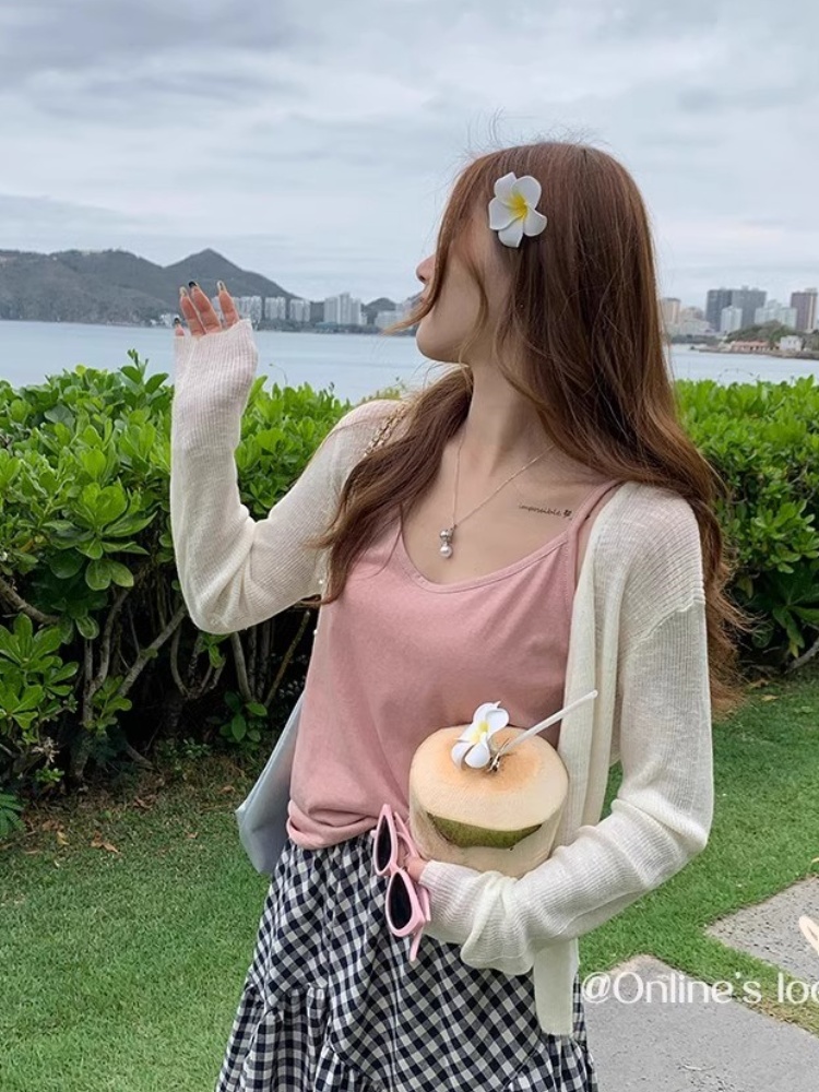 冰絲針織防曬開衫女夏季薄款配吊帶裙外搭罩衫空調衫外套披肩上衣