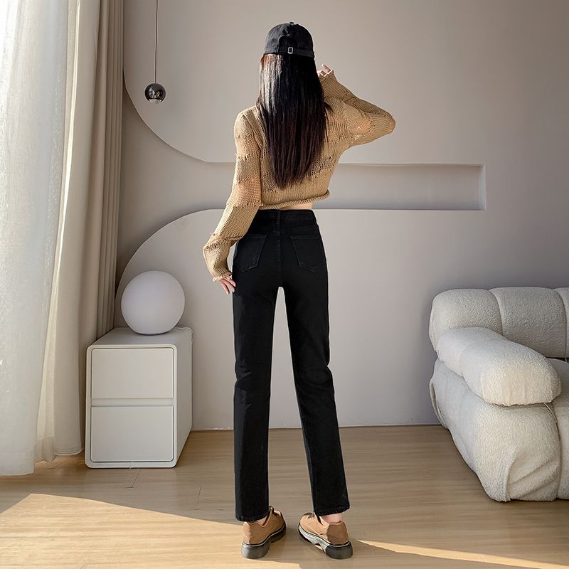 韓版穿搭甜酷風彈力牛仔褲女九分小直筒hiphop高街褲子ins潮