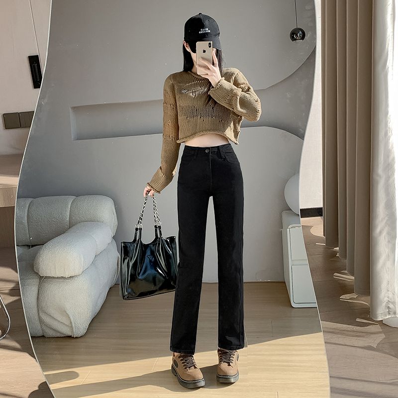 韓版穿搭甜酷風彈力牛仔褲女九分小直筒hiphop高街褲子ins潮