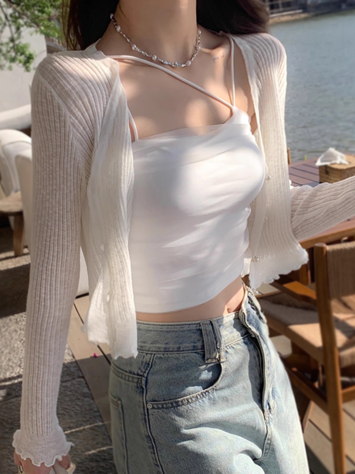 防曬針織開衫薄款女配吊帶長裙的外搭罩衫夏天披肩冰絲小坎肩上衣