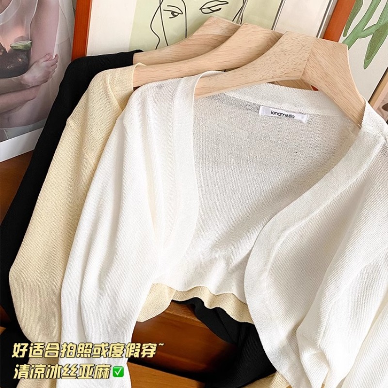 披肩外搭女防曬開衫短款夏季冰絲針織小坎肩外套薄款配吊帶裙罩衫