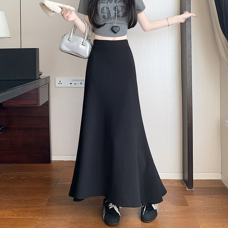 實拍春夏新款女裝高腰顯瘦包臀裙復古黑色中長款魚尾裙女