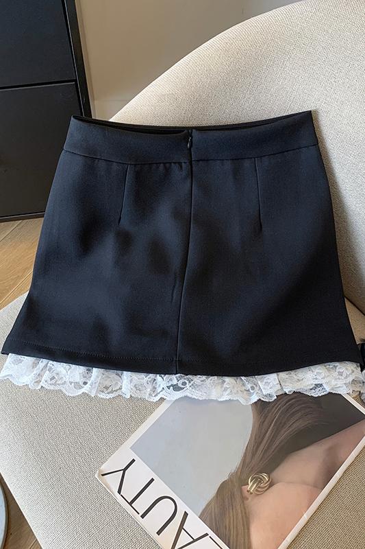 灰色韓系蝴蝶結半身裙女2025春季防走光蕾絲花邊短裙A字裙包臀裙