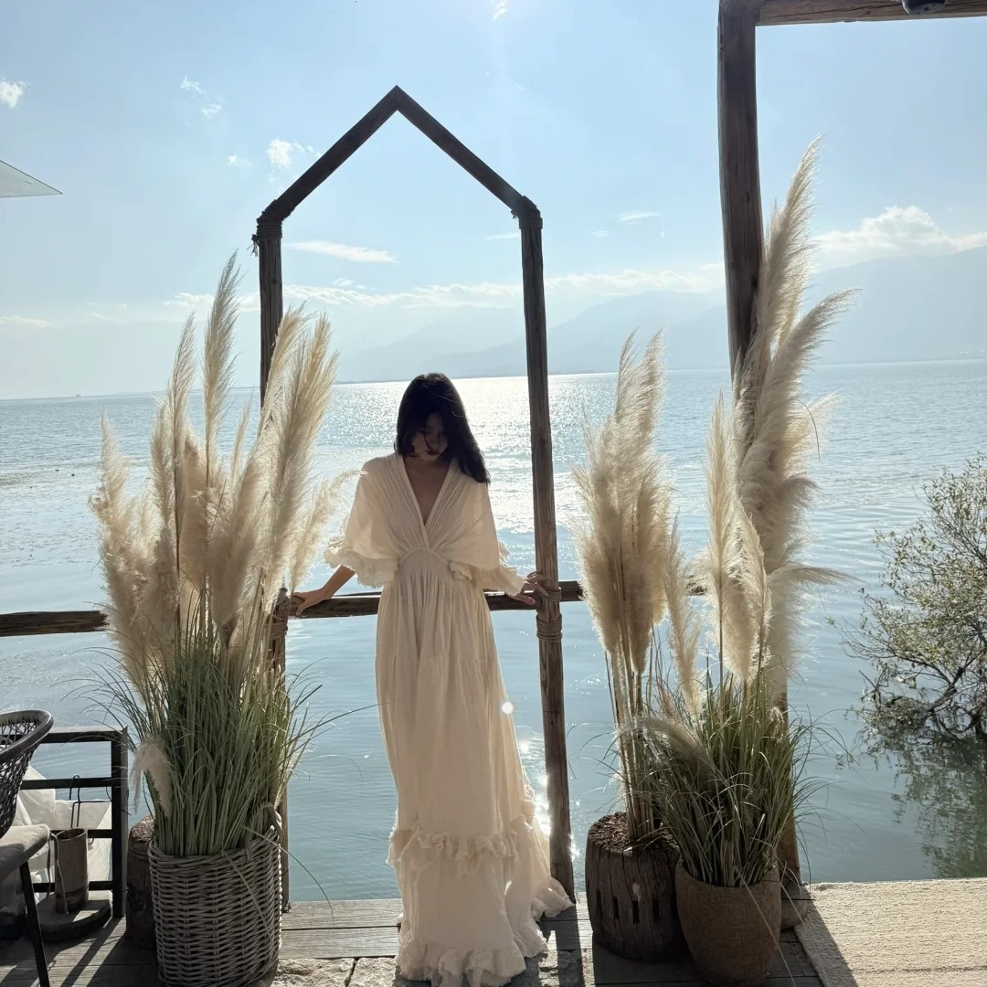 泰國云南旅游度假民族風個性顯瘦蝙蝠袖大擺仙女裙