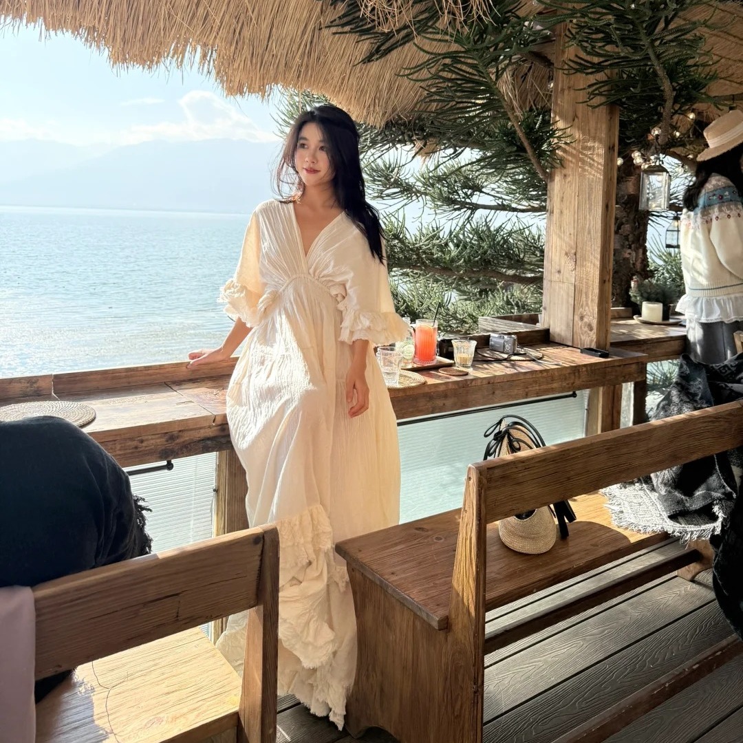 泰國云南旅游度假民族風個性顯瘦蝙蝠袖大擺仙女裙