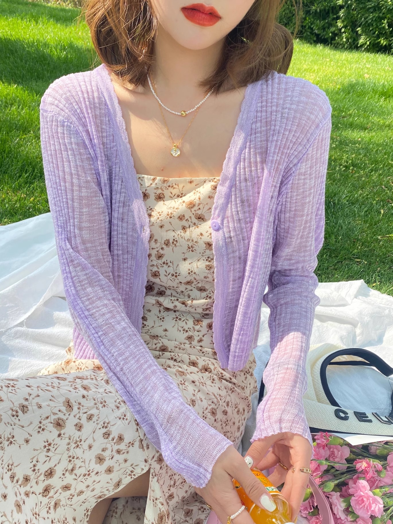 白色針織開衫女外搭罩衫防曬衣夏季薄款配吊帶裙子披肩外套短上衣
