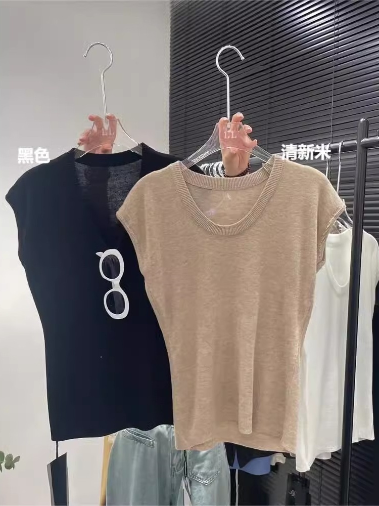 十三行洋氣V領套頭短袖針織T恤女夏季新款韓版休閑寬松顯瘦上衣