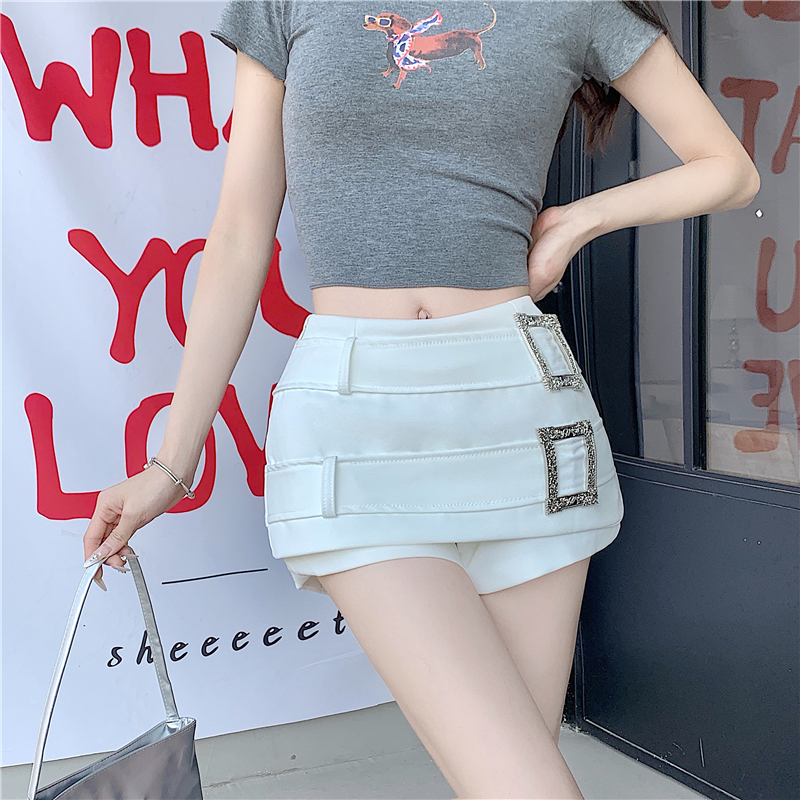 實拍實價 雙腰帶半身裙女春夏高腰a字包臀熱褲西裝裙子防走光褲裙