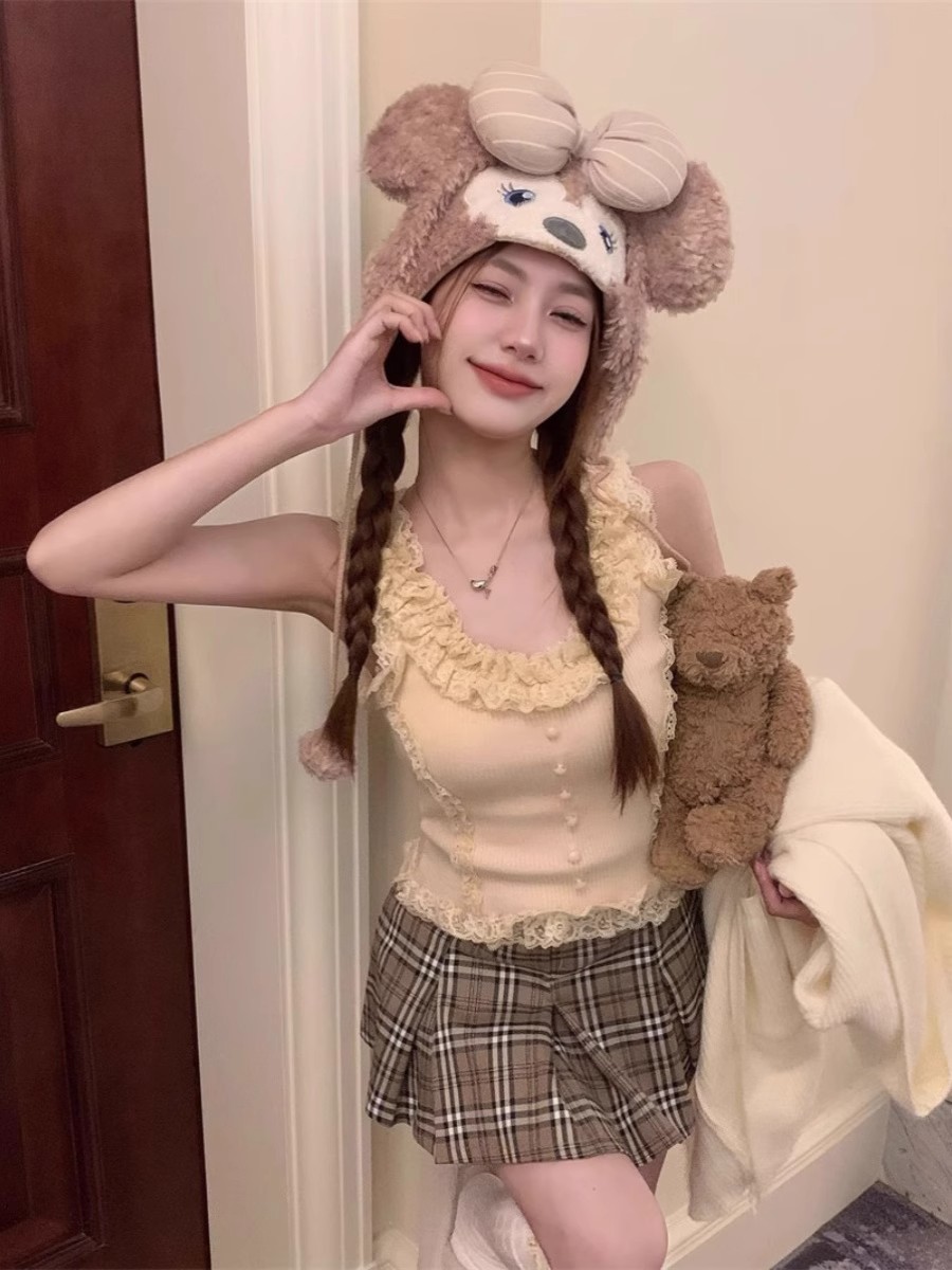 蕾絲花邊吊帶背心女春夏百搭修身純欲風針織打底內搭短款上衣外穿