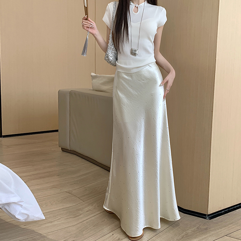 實拍2026春夏新款高腰顯瘦法式亮片緞面包臀魚尾半身裙長裙子女