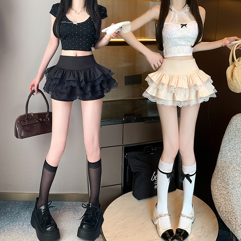 實拍蕾絲拼接防走光裙褲女2026年春夏新款蛋糕裙顯瘦a字辣妹短裙