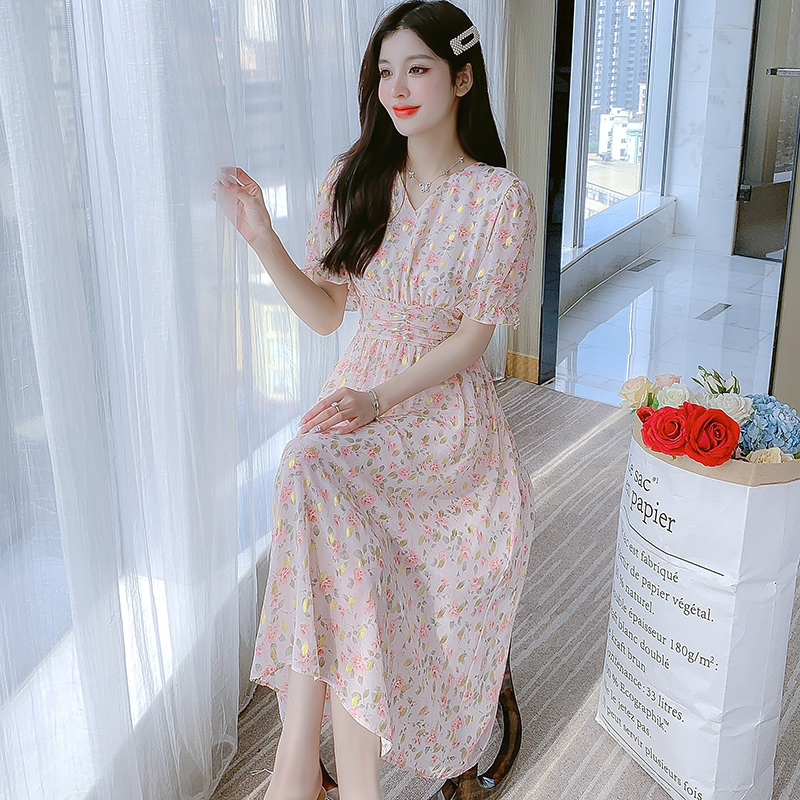 實拍2025夏季淑女甜美小清新荷葉邊裙名媛風雪紡連衣裙