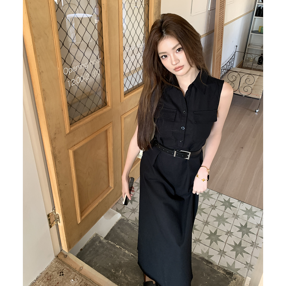 實拍2026春夏新款別致長裙氣質高級感輕奢減齡無袖連衣裙女配腰帶
