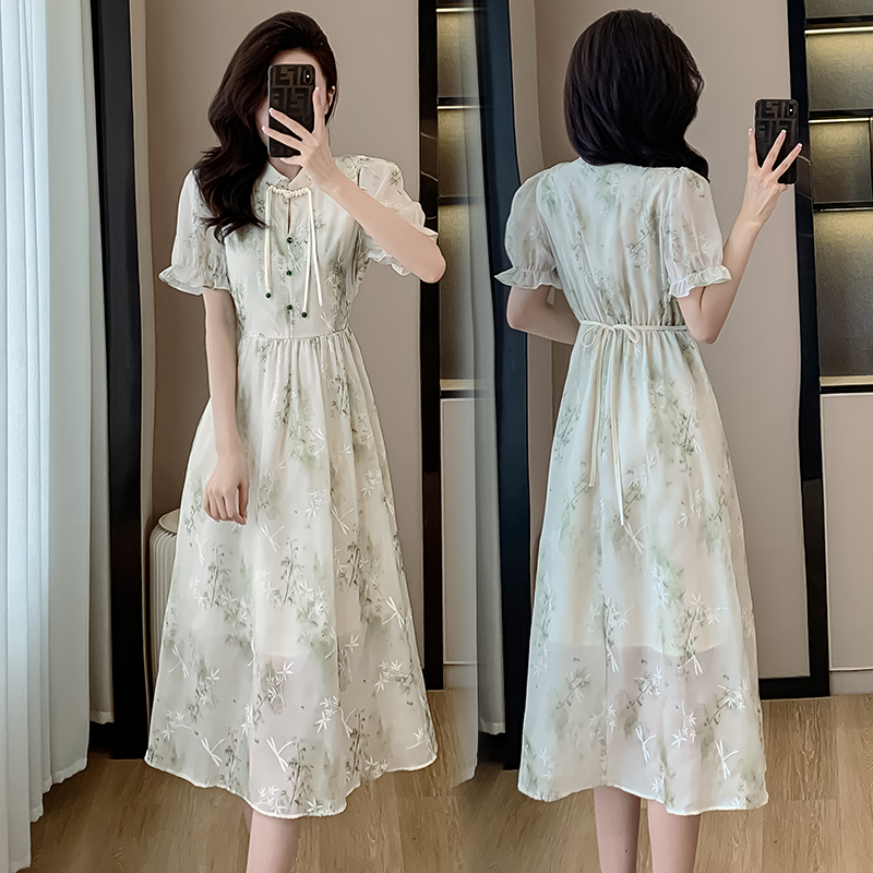 實拍新中式盤扣流蘇刺繡復古連衣裙2024夏季新款氣質名媛白裙子