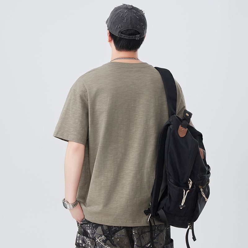 實拍短袖t恤男夏季新款刺繡230g重磅體恤衫百搭休閑潮流五分袖