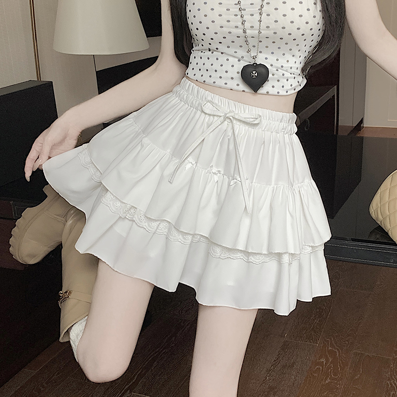 白色蕾絲短裙女春秋夏2025年新款芭蕾風蛋糕裙高腰a字蓬蓬半身裙