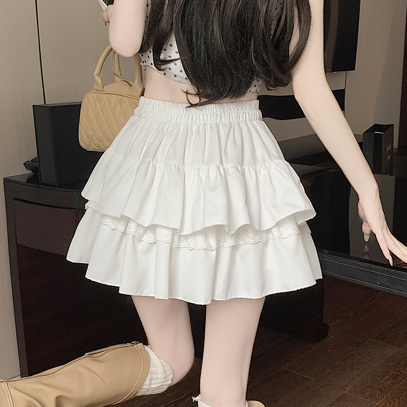 白色蕾絲短裙女春秋夏2025年新款芭蕾風蛋糕裙高腰a字蓬蓬半身裙