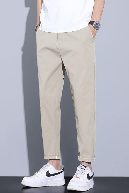 實拍夏季薄款錐形輕商務休閑褲男小西褲彈力寬松微哈百搭九分褲男