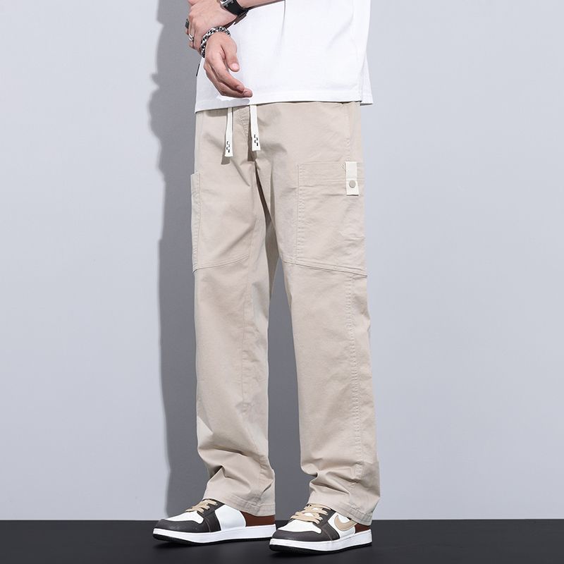 實拍夏季日系水洗闊腿褲男美式復古工裝褲寬松直筒拖地褲休閑褲男