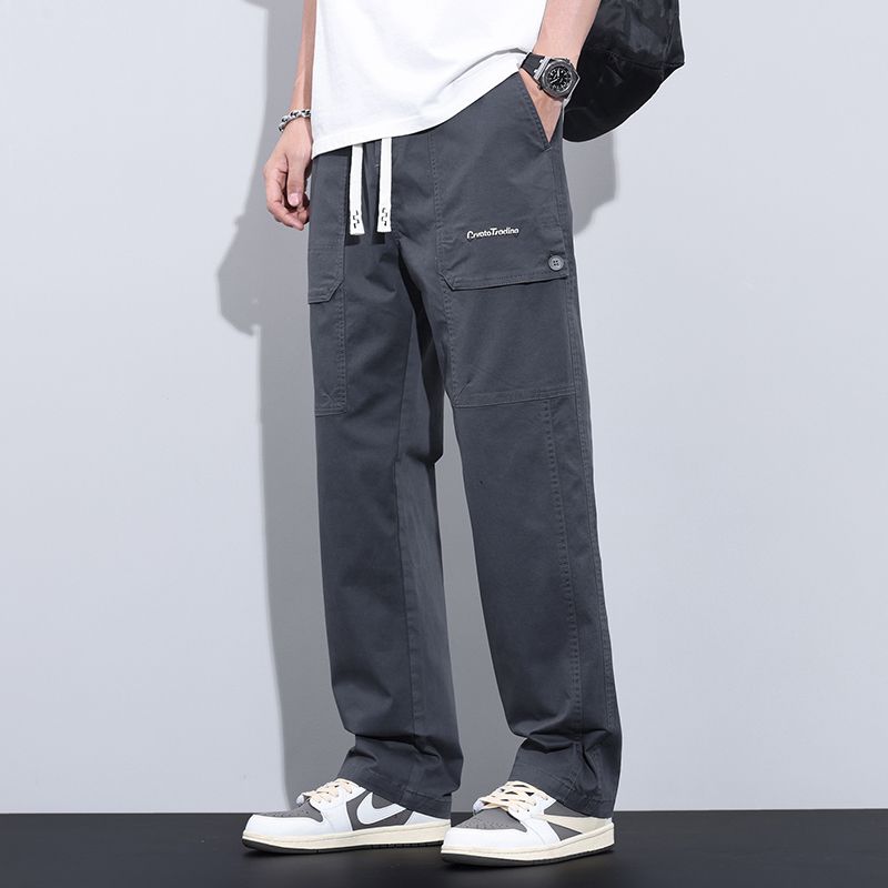 實拍夏季日系水洗工裝褲男美式復古寬松直筒拖地闊腿褲休閑褲男