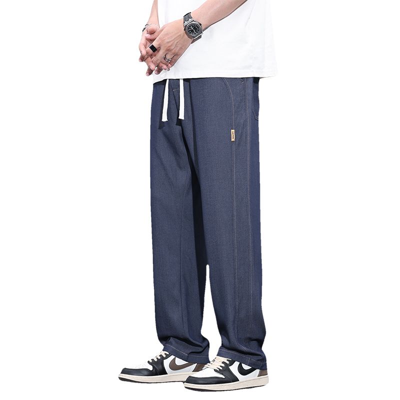 實拍夏季薄款冰絲闊腿褲男寬松百搭垂感直筒拖地褲休閑大碼長褲男