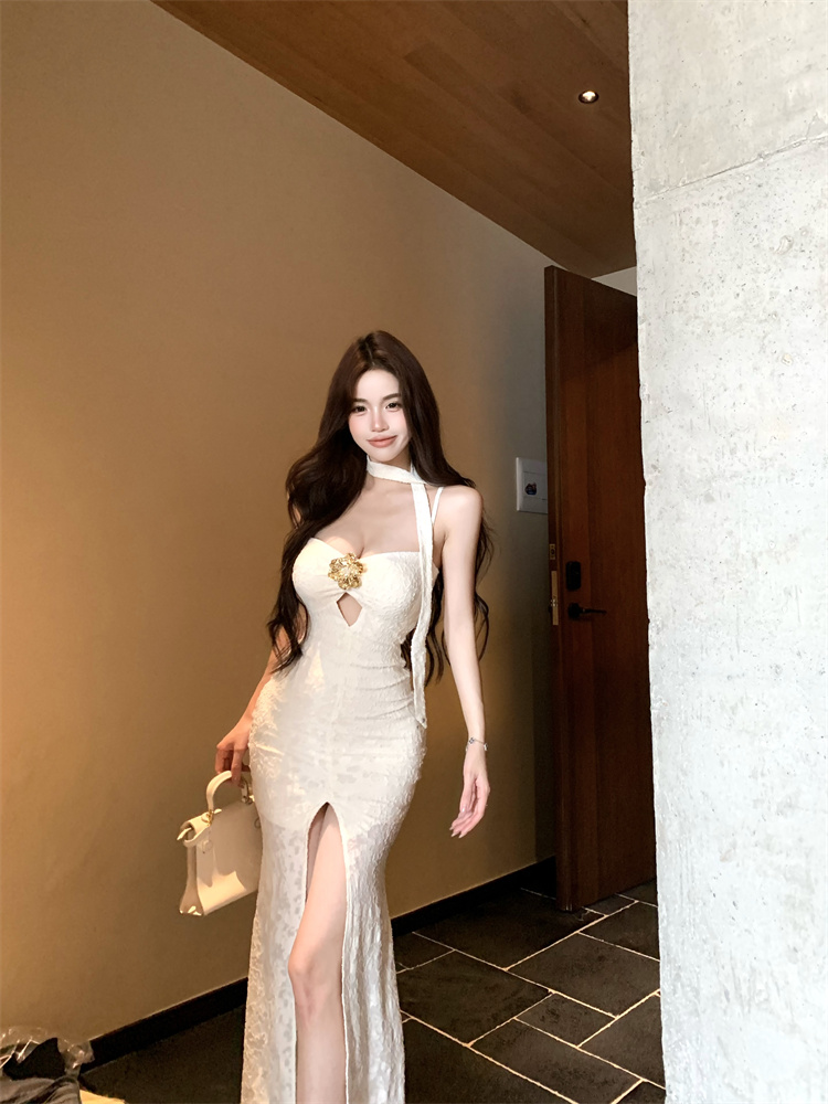 實拍實價 辣妹修身顯瘦高開叉吊帶連衣裙中長款