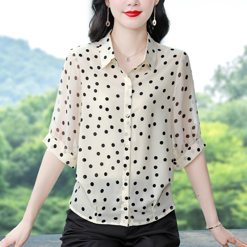 2025夏季新款波點短袖襯衣法式優雅上衣寬松遮肉大碼小衫