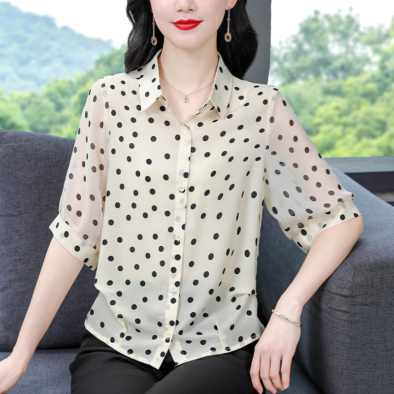 2025夏季新款波點短袖襯衣法式優雅上衣寬松遮肉大碼小衫