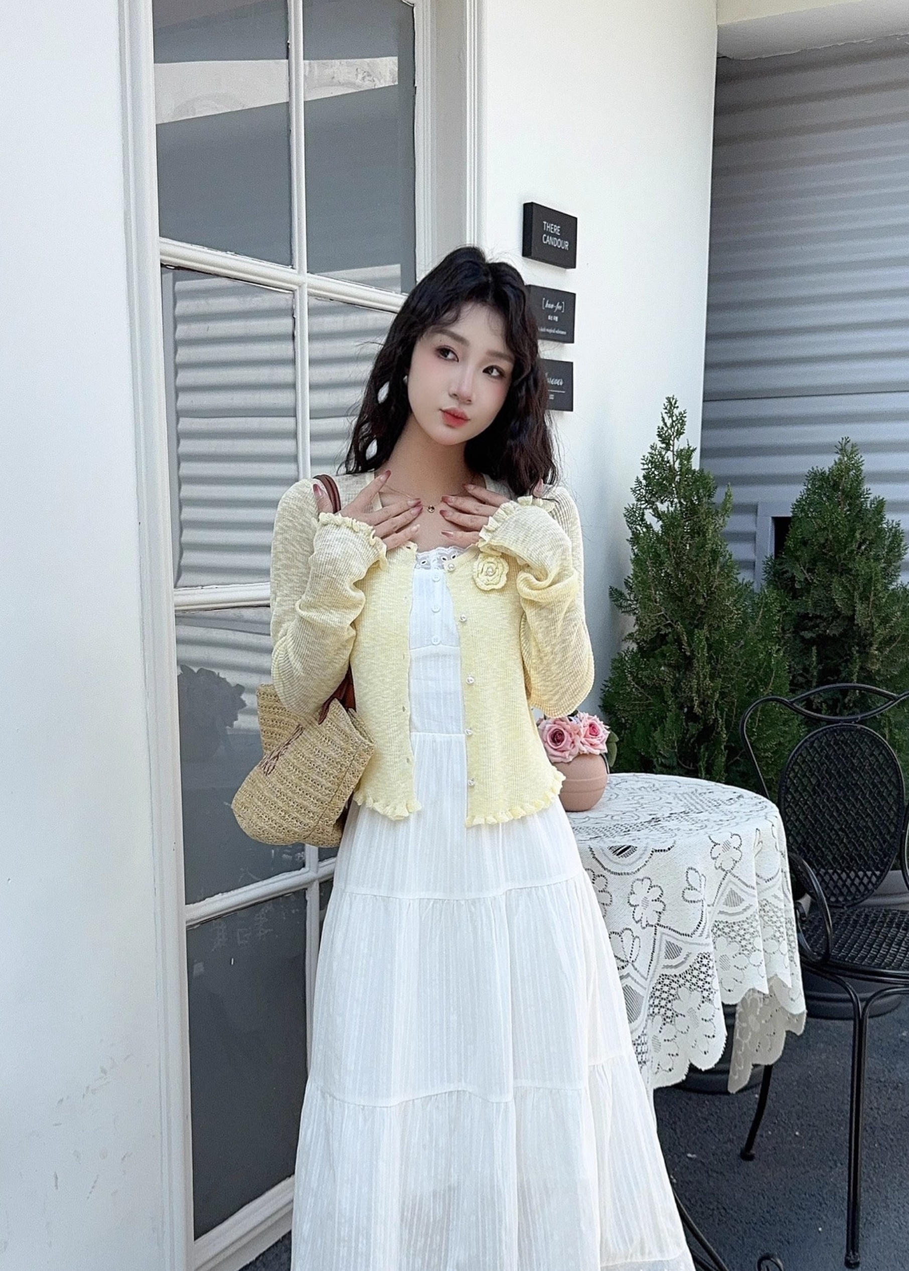 甜妹溫柔風藍色針織開衫套裝女春裝新款設計感防曬衣