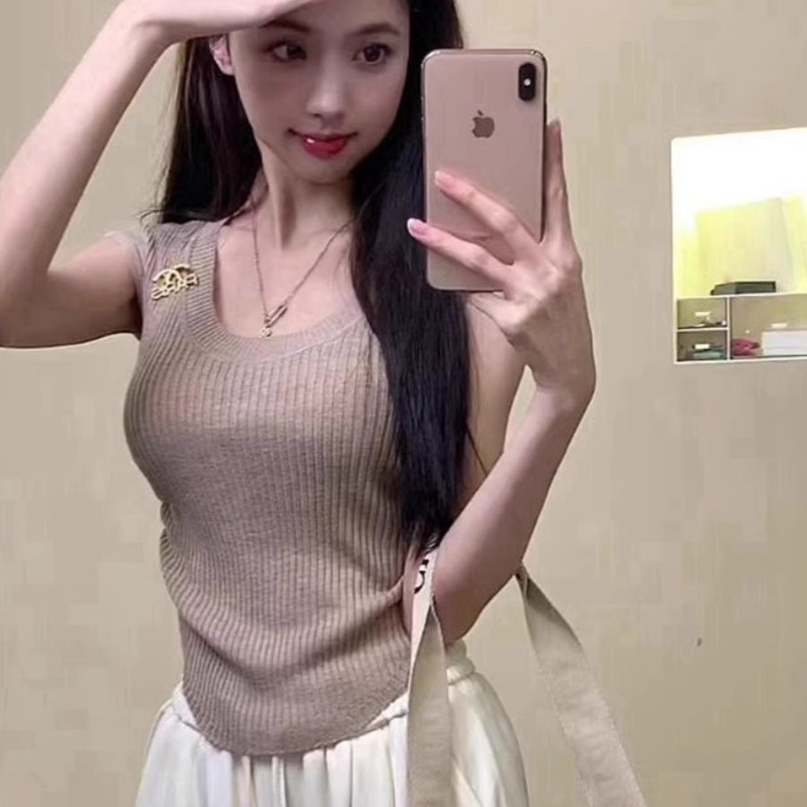 純欲風辣妹U領針織衫女夏裝2026新款設計感修身顯瘦短款無袖上衣