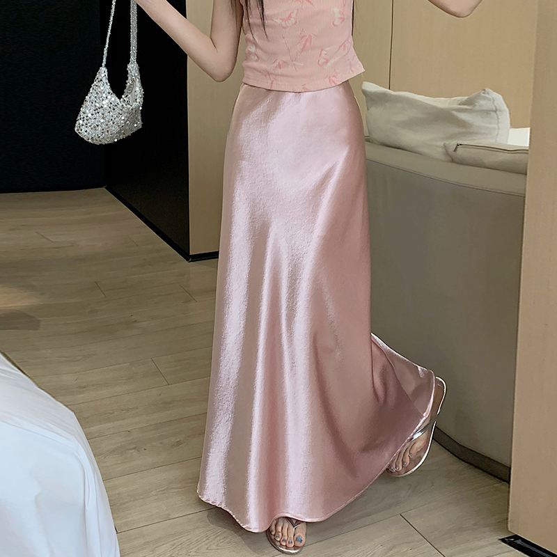 實拍醋酸緞面魚尾裙半身裙女2026春夏高腰垂感a字遮胯包臀中長裙