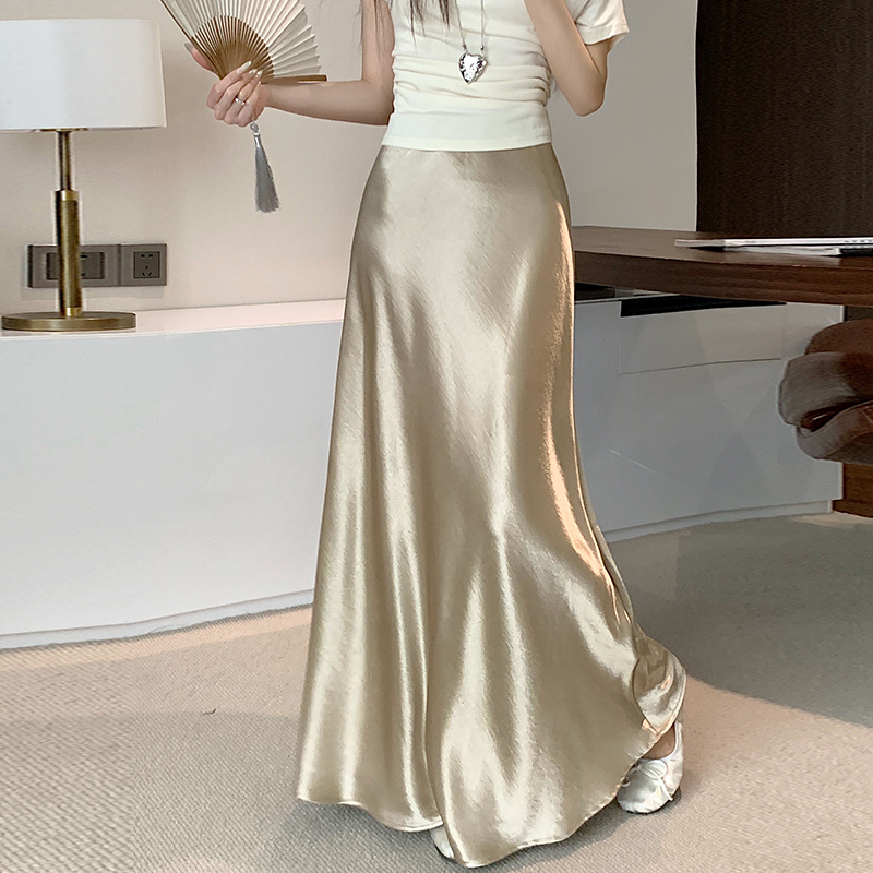 實拍醋酸緞面魚尾裙半身裙女2026春夏高腰垂感a字遮胯包臀中長裙