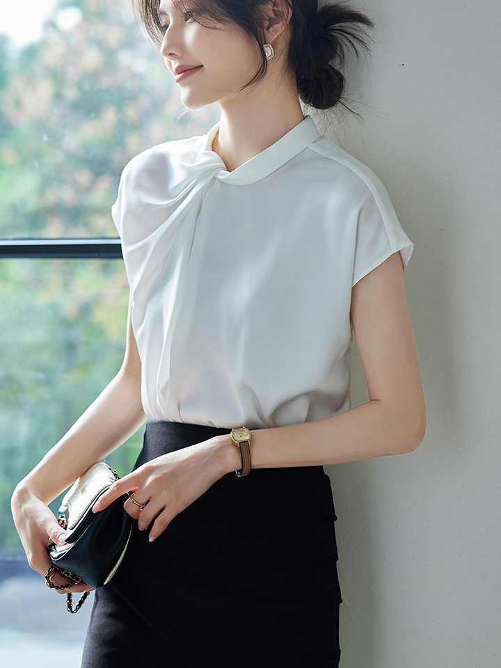 實拍2026夏季新款韓版百搭短袖襯衫女圓領上衣夏