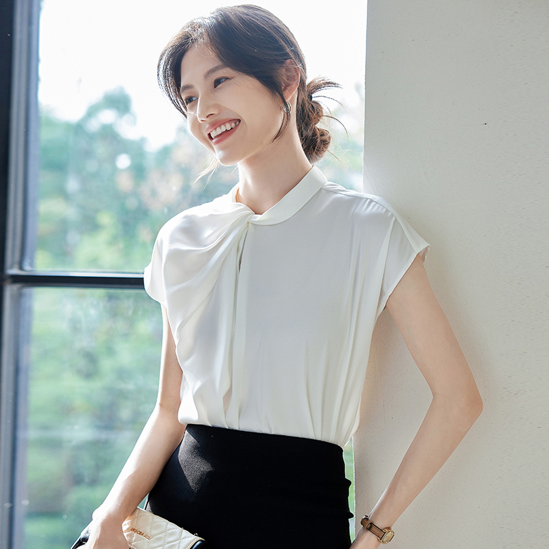 實拍2026夏季新款韓版百搭短袖襯衫女圓領上衣夏