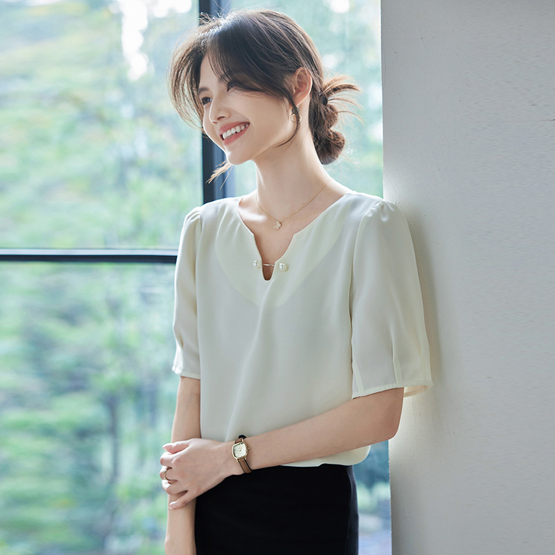 實拍2026夏季新款百搭V領緞面襯衫女小衫夏季上衣女時尚款