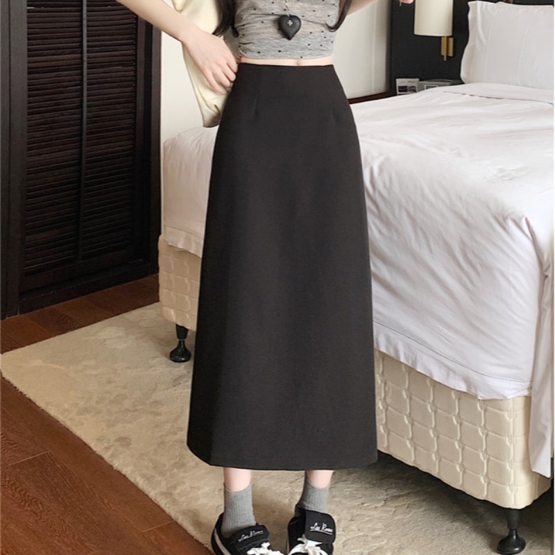 實拍~新款中長款春夏季時尚百搭中裙包臀裙簡約后開叉中裙子