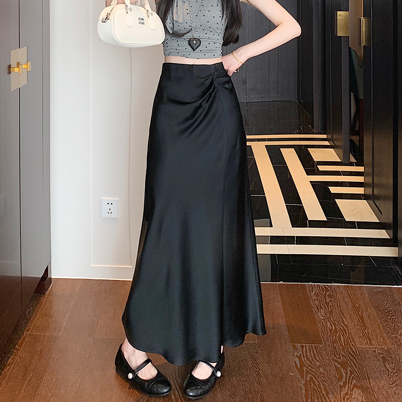 實拍醋酸綢緞面魚尾半身裙女垂墜感高腰a字包臀裙不規則裙子