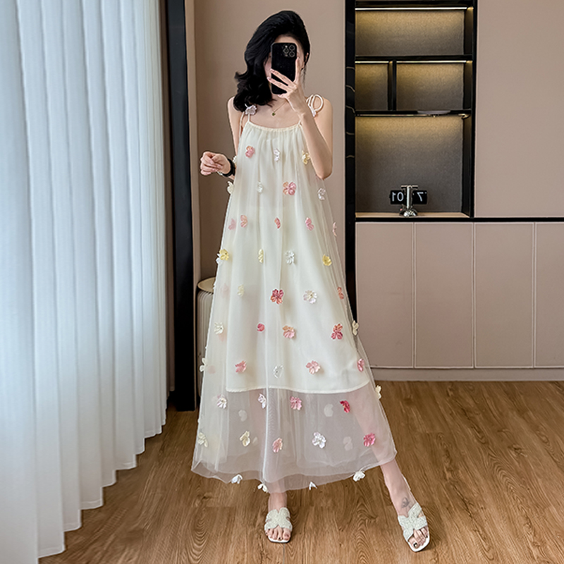 實拍立體花朵吊帶禮服裙法式小眾設計感訂婚出閣輕婚紗修身顯瘦裙