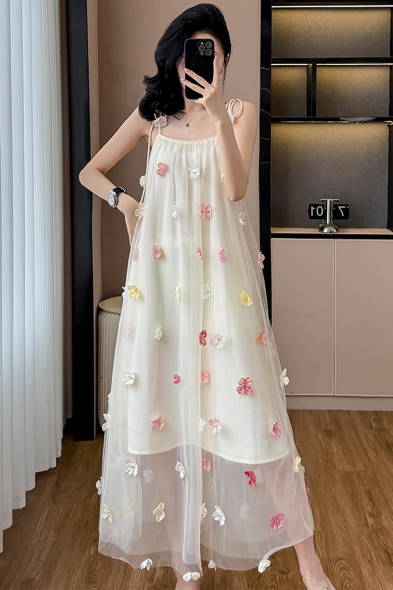 實拍立體花朵吊帶禮服裙法式小眾設計感訂婚出閣輕婚紗修身顯瘦裙