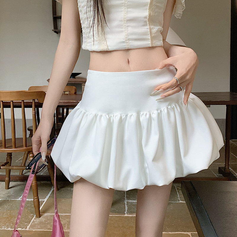 實拍辣妹花苞裙2025春夏新款芭蕾風甜美高腰褶皺蓬蓬裙A字半身裙