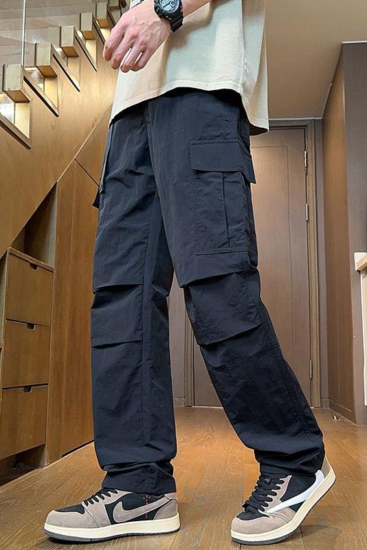 實拍2025新款純棉傘兵褲男闊腿休閑褲子男寬松直筒工裝復古長褲