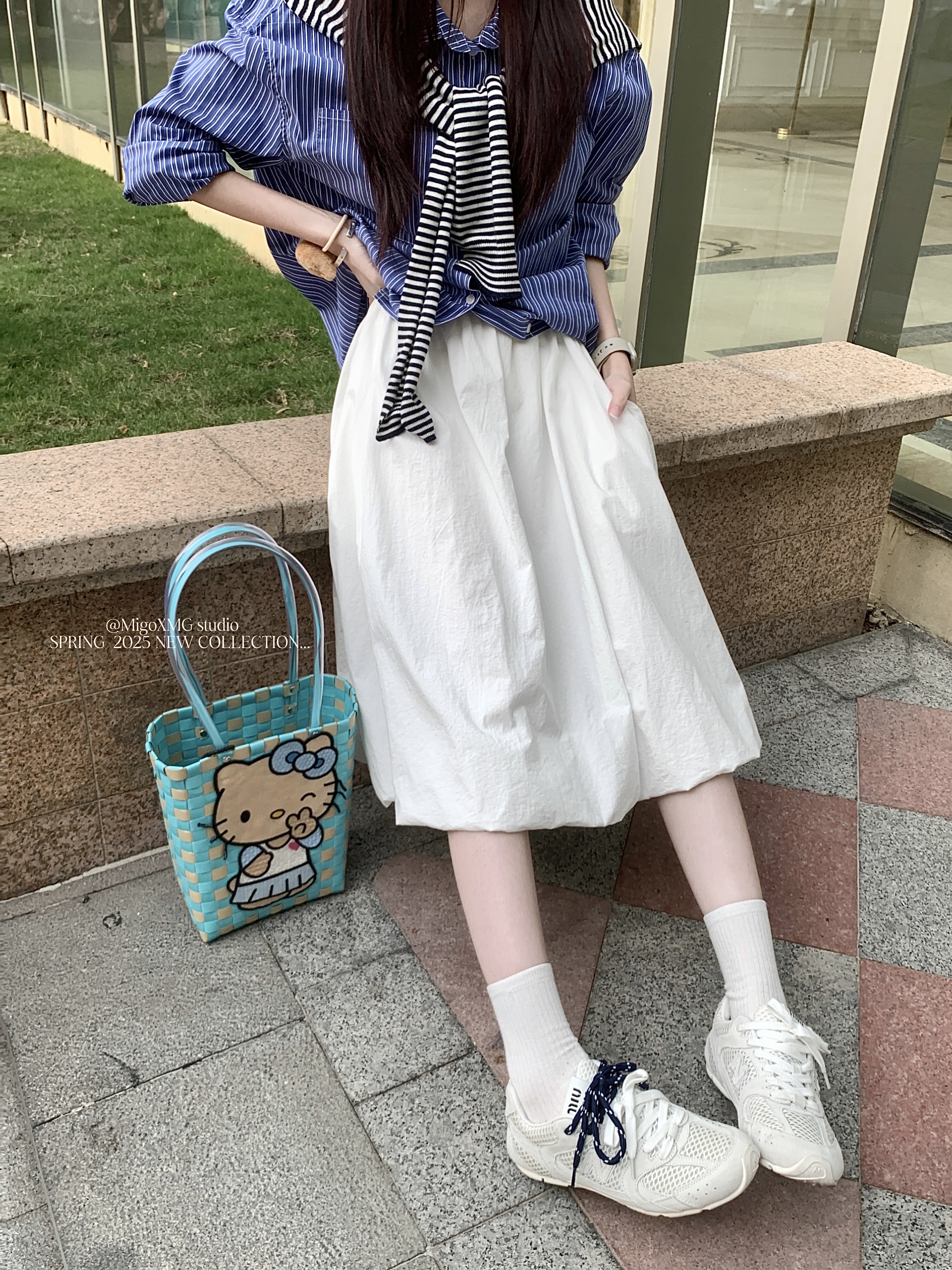 實拍韓系新款甜美溫柔系花苞半身裙女松緊腰顯瘦中長裙女