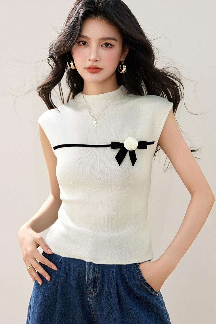 ◆◆法式甜美蝴蝶結針織衫女新款設計感小眾顯瘦短袖上衣