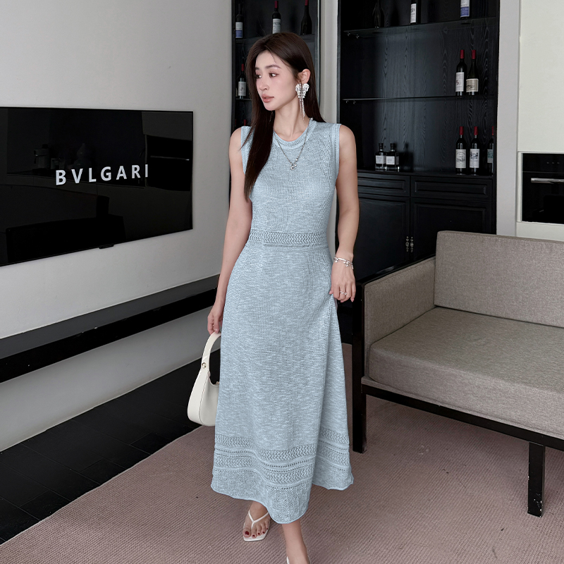 2025夏季新款歐洲站高級感輕奢小眾小香風針織連衣裙無袖背心裙女