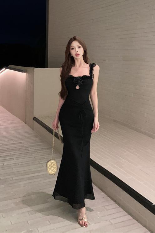 實拍實價 辣妹吊帶連衣裙長款 有胸墊