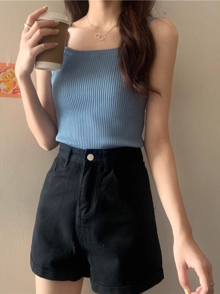 白色針織吊帶背心女夏季外穿設計感小眾辣妹短款內搭打底無袖上衣
