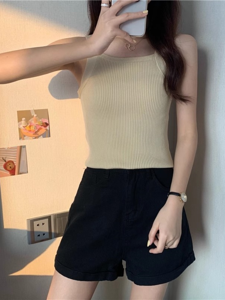白色針織吊帶背心女夏季外穿設計感小眾辣妹短款內搭打底無袖上衣