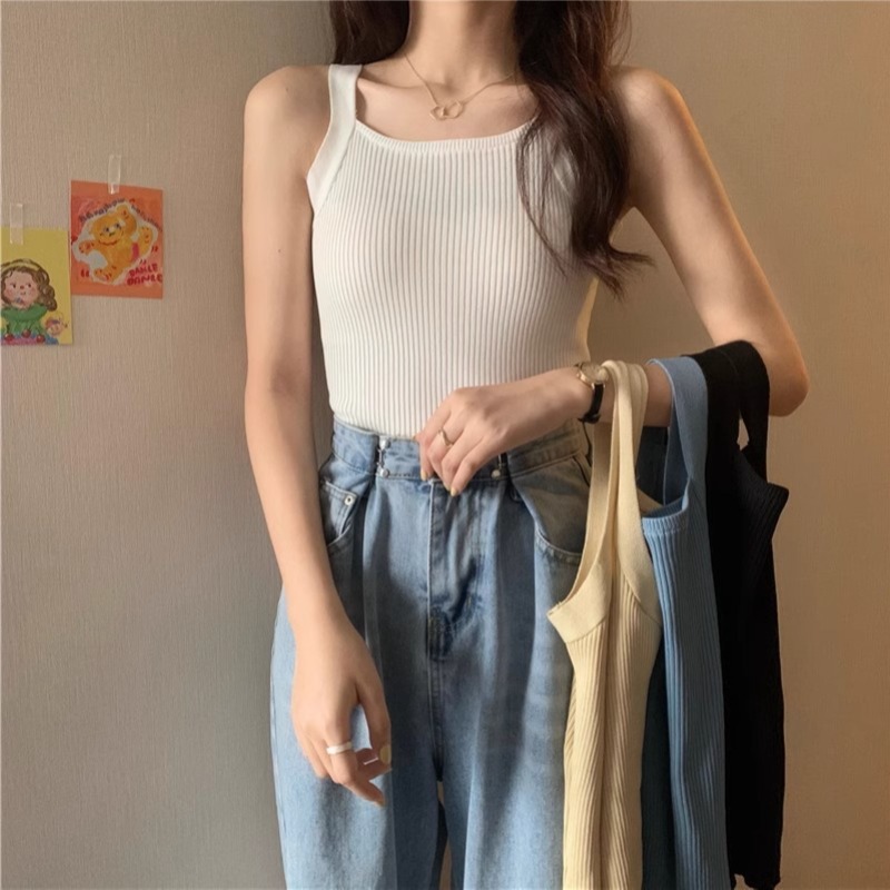 白色針織吊帶背心女夏季外穿設計感小眾辣妹短款內搭打底無袖上衣